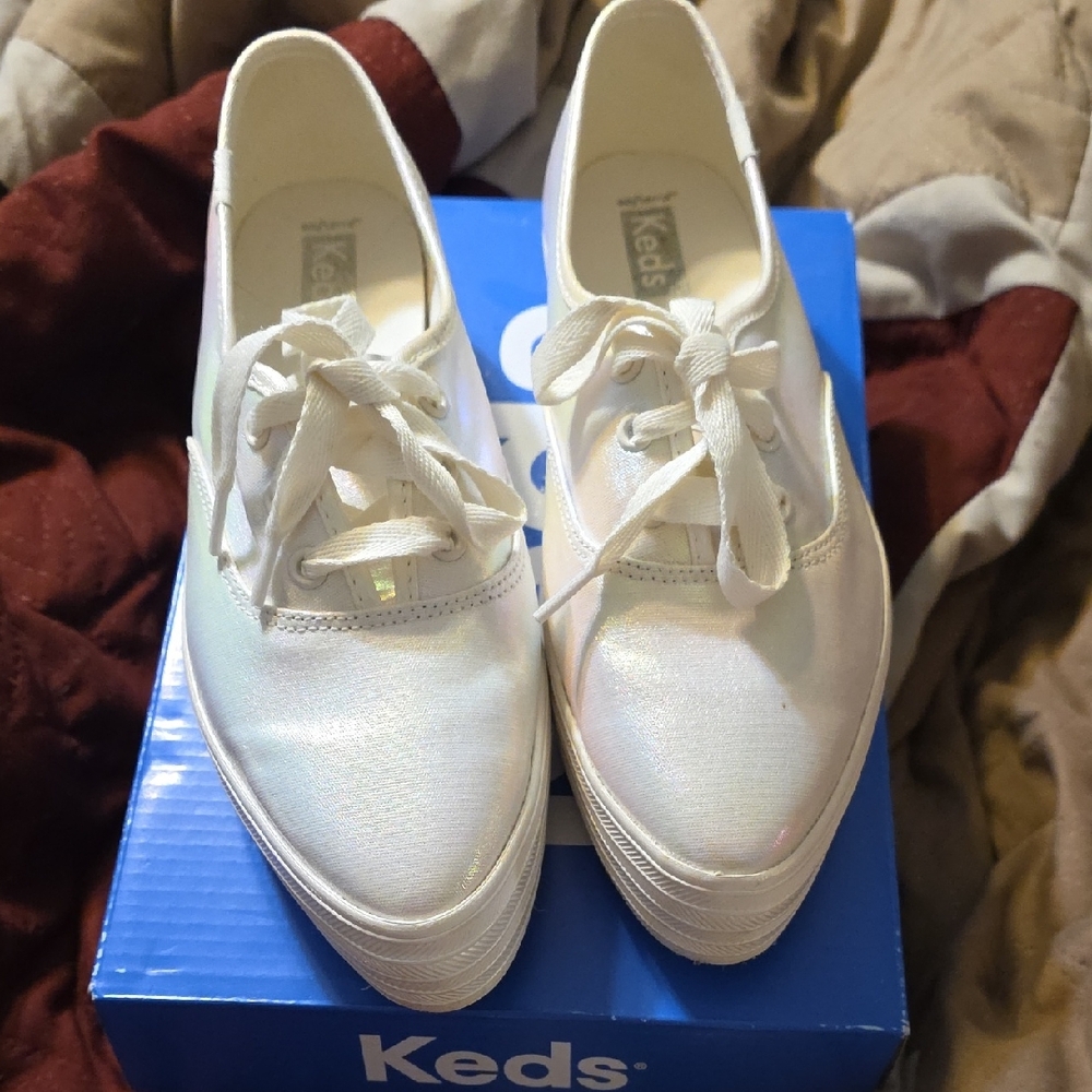 Keds Shimmering White Lace-Up Sneakers